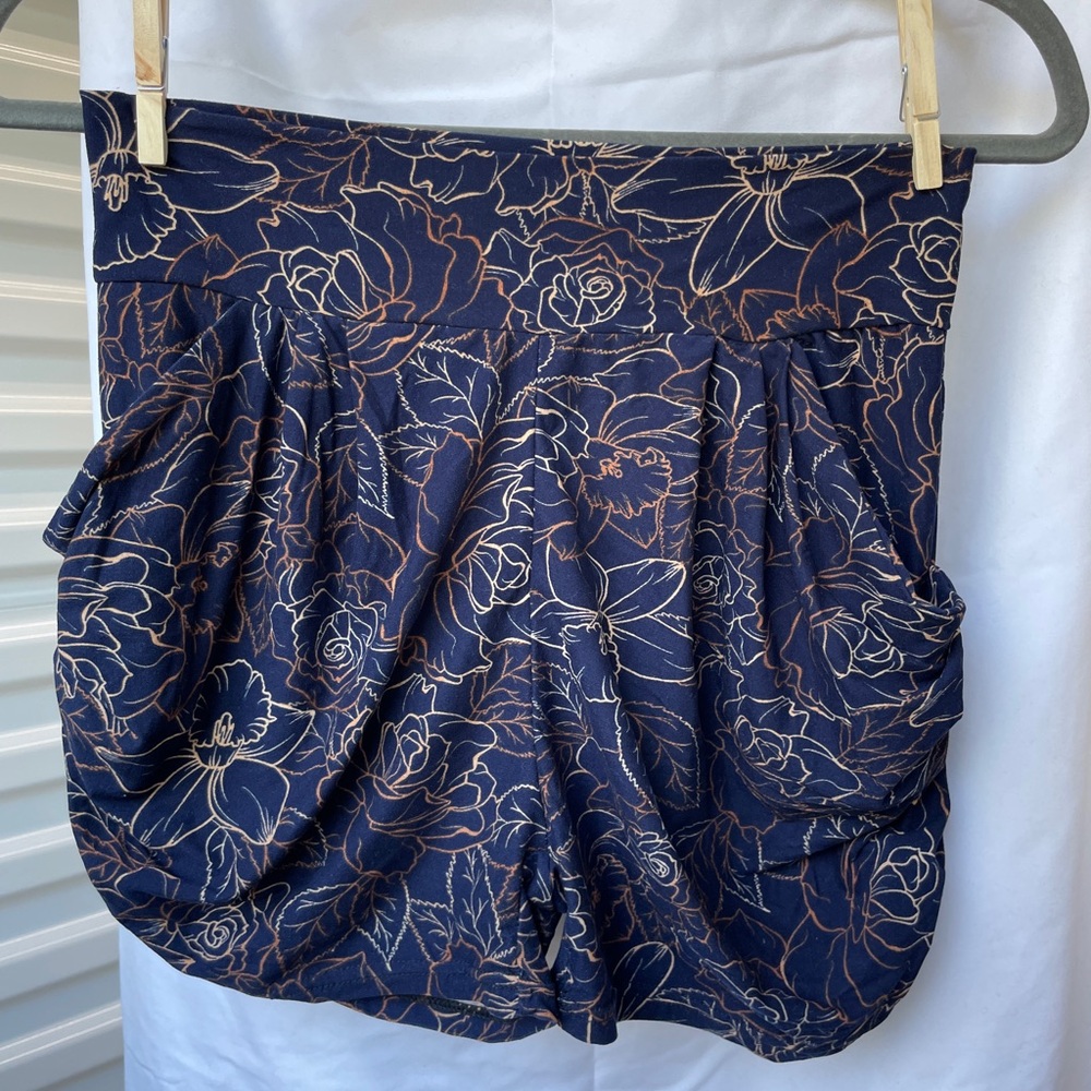 Navy A Fleur Patterned Harem Shorts